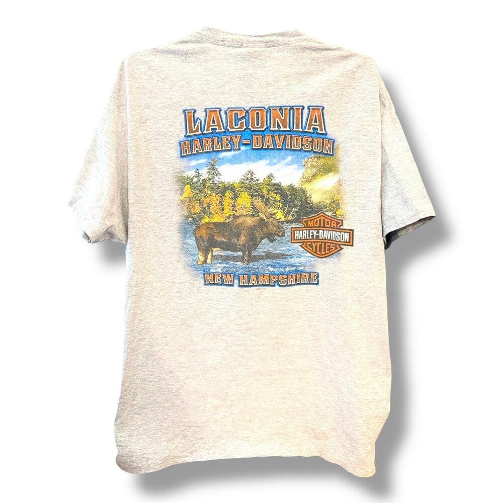 Harley Davidson Laconia NH Pocket T Shirt XL Gray Moose Graphic Dealer Tee 2015
